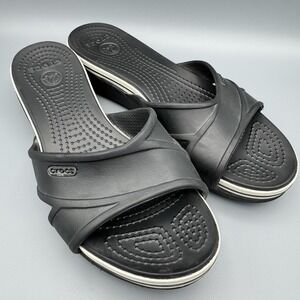 Crocs Womens Cocband Sandal Size 8 Black White Slide Low Wedge‎ Pool Beach Shoe